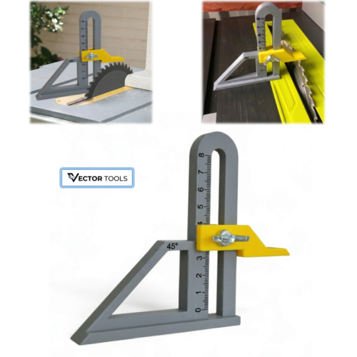 Yükseklik Ölçüm Mastarı - Masa Testeresi ve Freze Ayar Aparatı (8cm Ölçüm, 45° Açı)